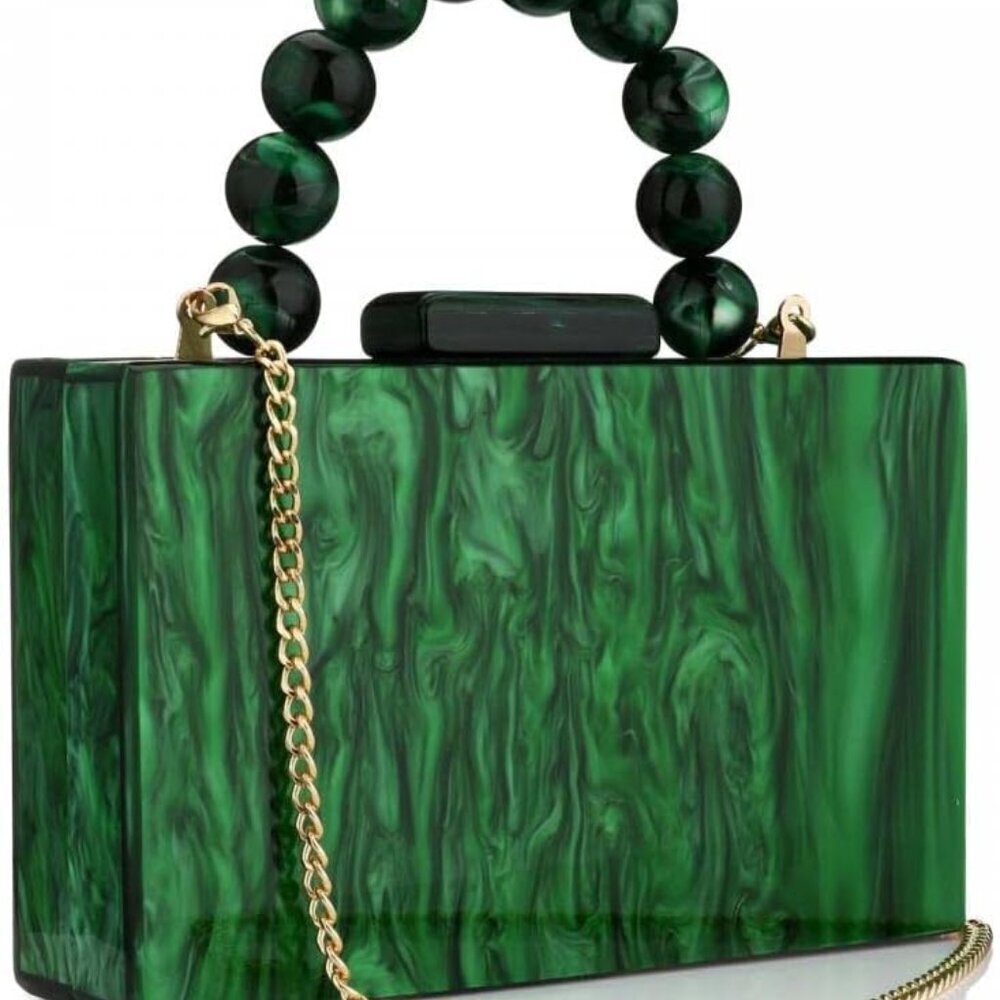 Acrylic Evening Clutch Bag Marbling Pearl Chain Crossbody for Women